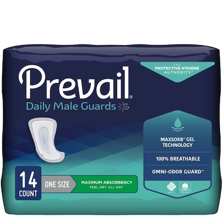 Prevail Daily Male Guards Maximum Bladder Control Pad, 12 1/2in Length, 14PK PV-811